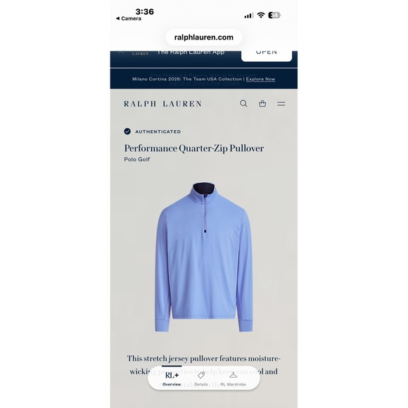 Polo Golf Men's Ralph Lauren Performance Quarter Zip Pullover Size Medium Blue - Picture 5 of 9